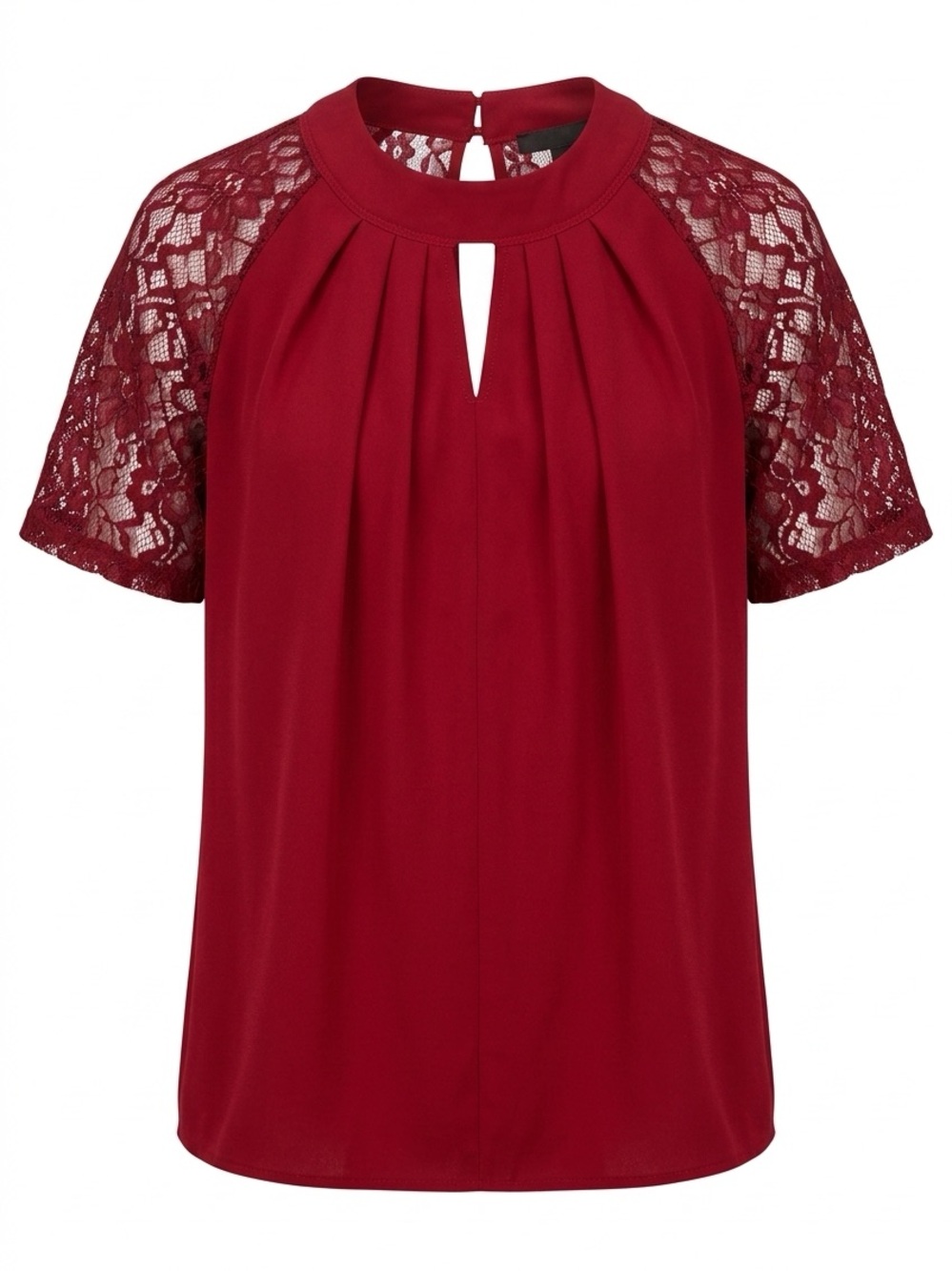 SHEIN Curves Burgandy Lace Sleeve Keyhole Blouse